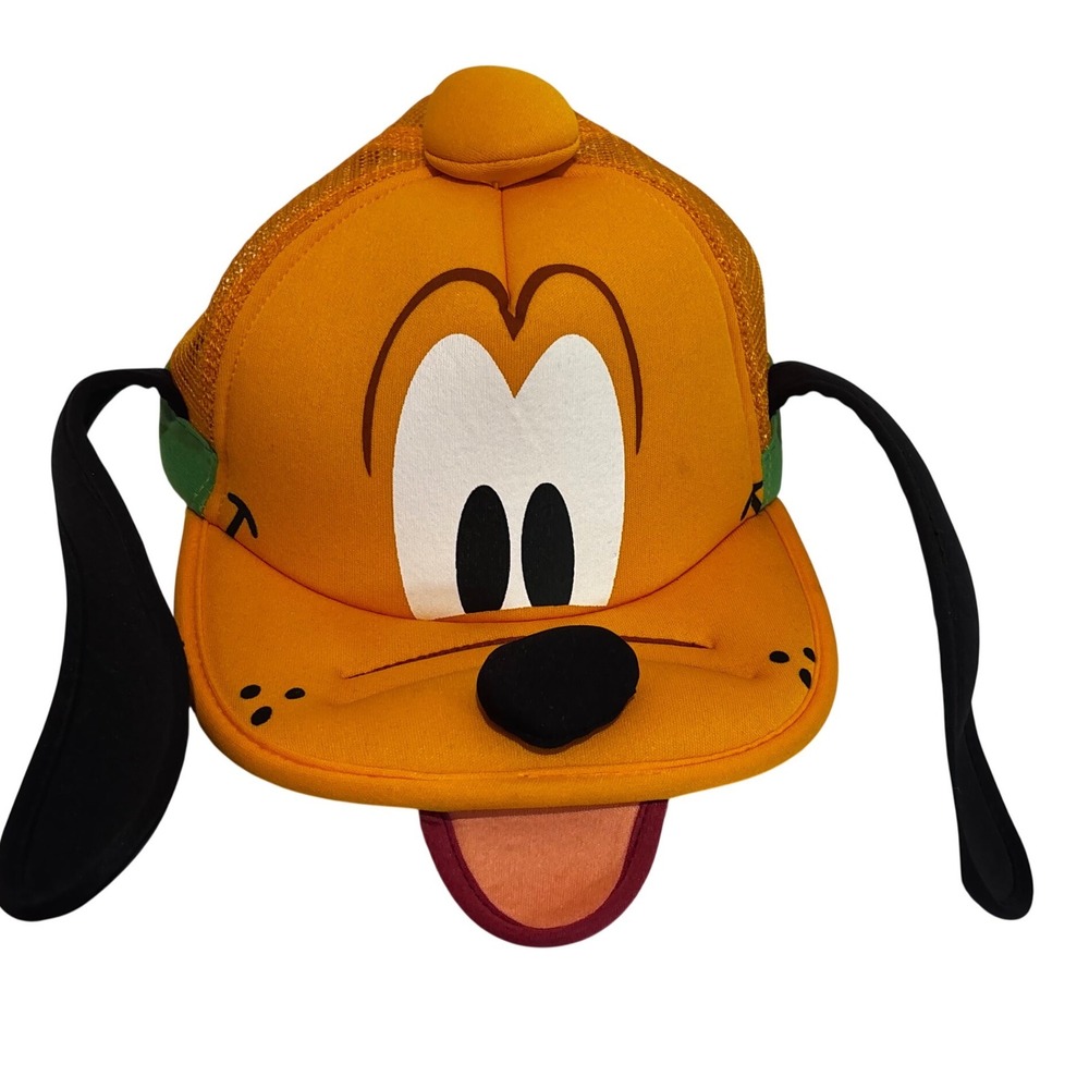 Disney Parks Pluto Adult Trucker Hat Orange Mesh Snapback Floppy Ears 3D Adj.